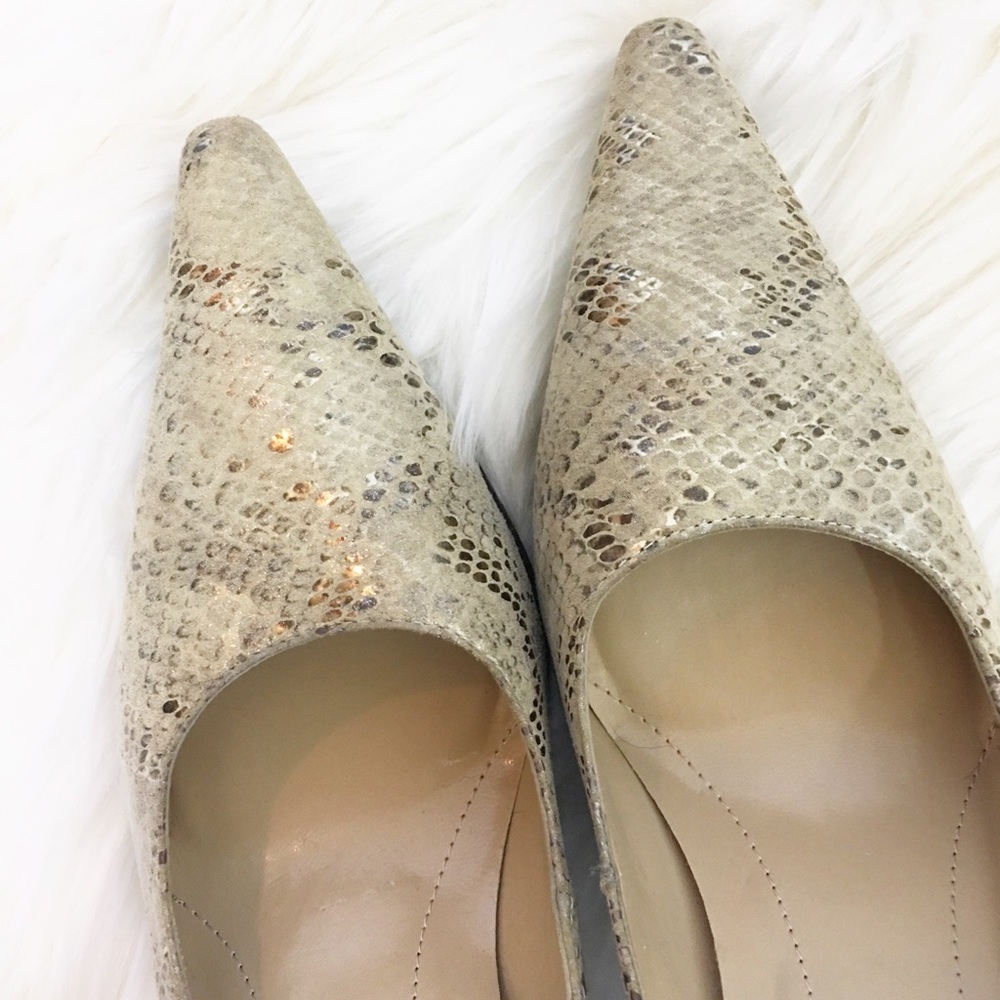 Genuine Leather Gold Fleck Tan Snake Print High Heels Pumps 6M - Picture 2 of 6